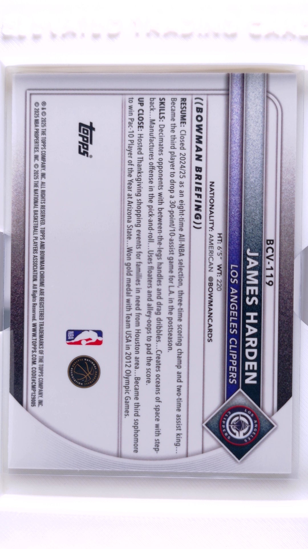 #BCV-119 James Harden Chrome Yellow Refractor #7/75 - back