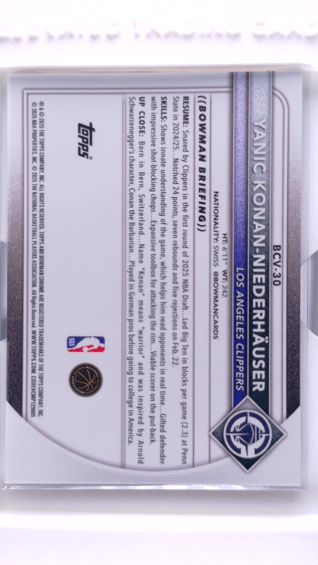 #BCV-30 Yanic Konan-Niederhäuser Rookie Chrome - back