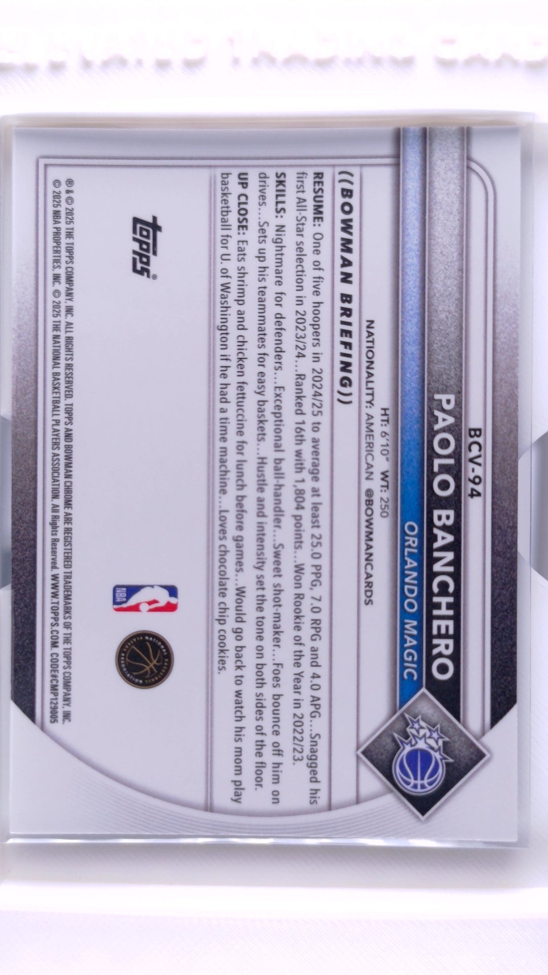 #BCV-94 Paolo Banchero Chrome - back