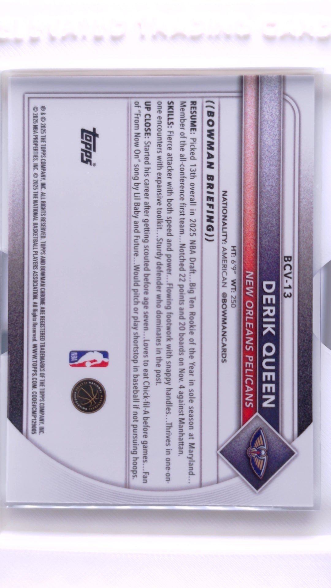 #BCV-13 Derik Queen Rookie Chrome - back