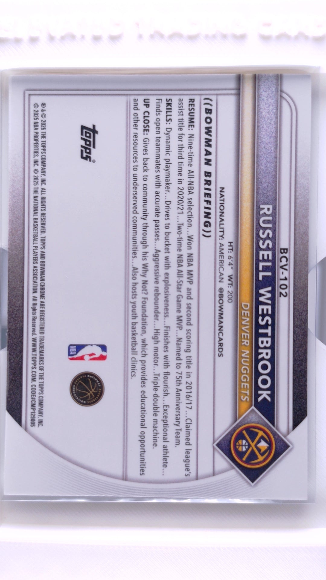 #BCV-102 Russell Westbrook Chrome - back