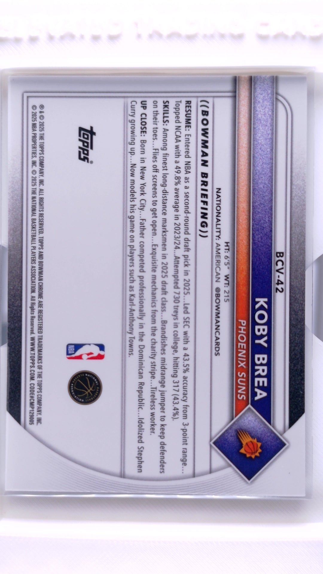 #BCV-42 Koby Brea Rookie Chrome - back