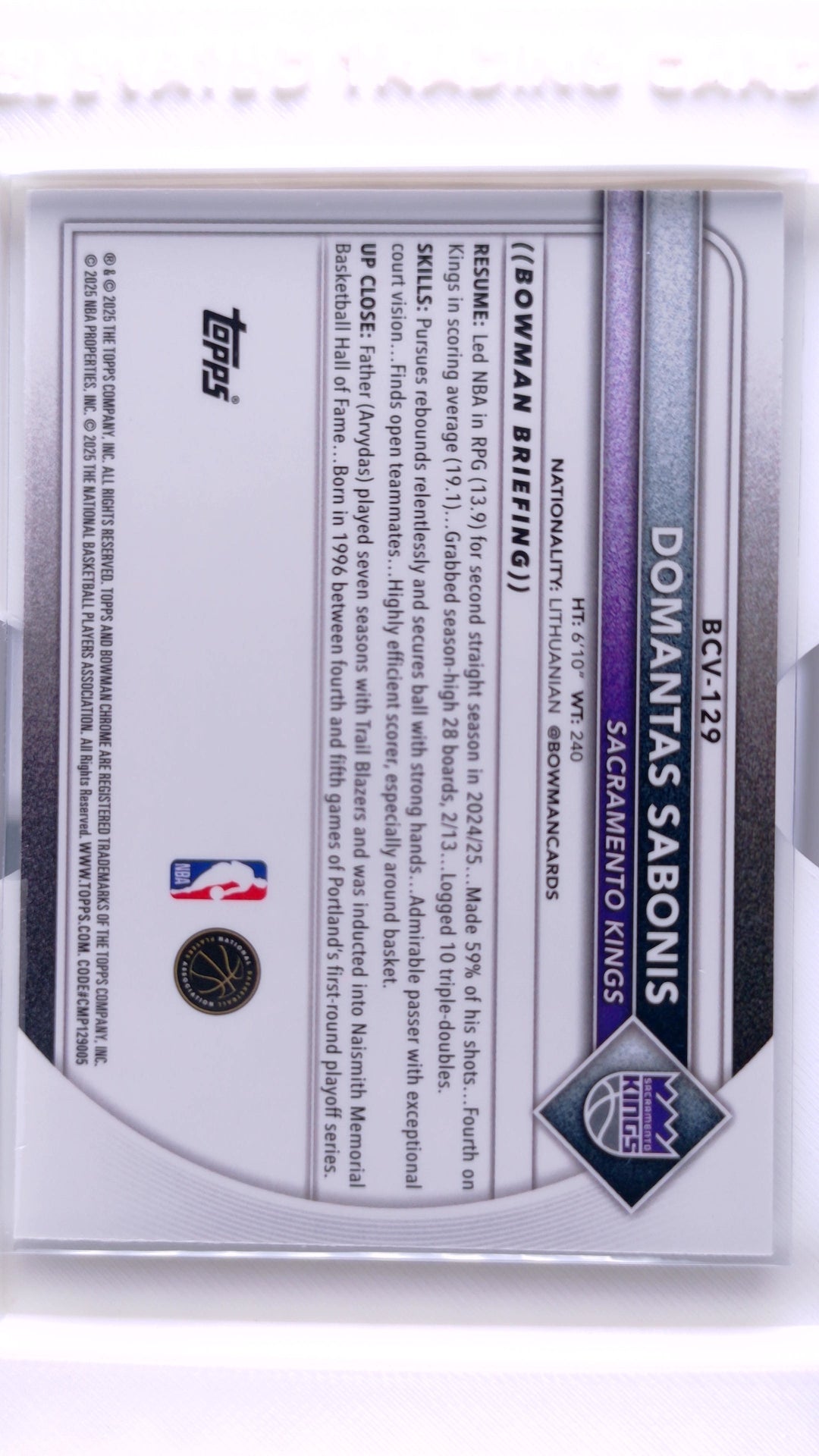 #BCV-129 Domantas Sabonis Chrome - back