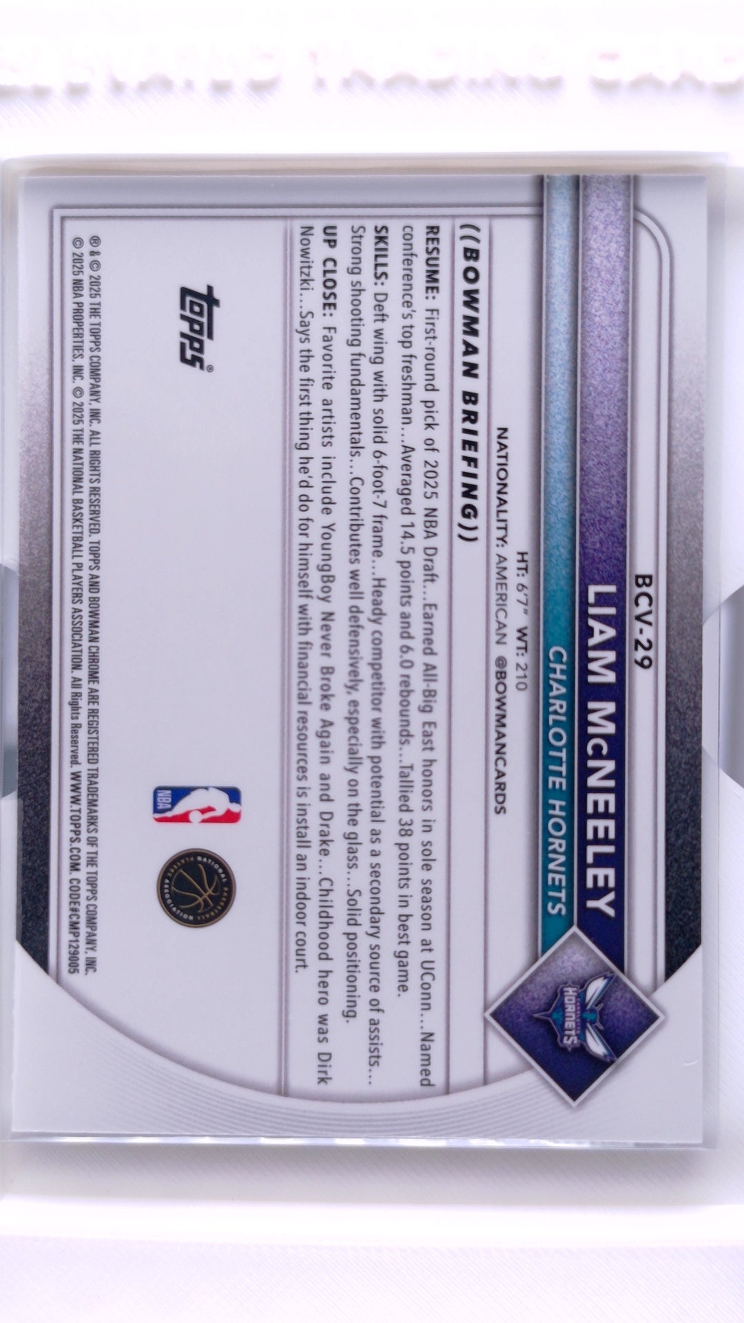 #BCV-29 Liam McNeeley Rookie Chrome - back