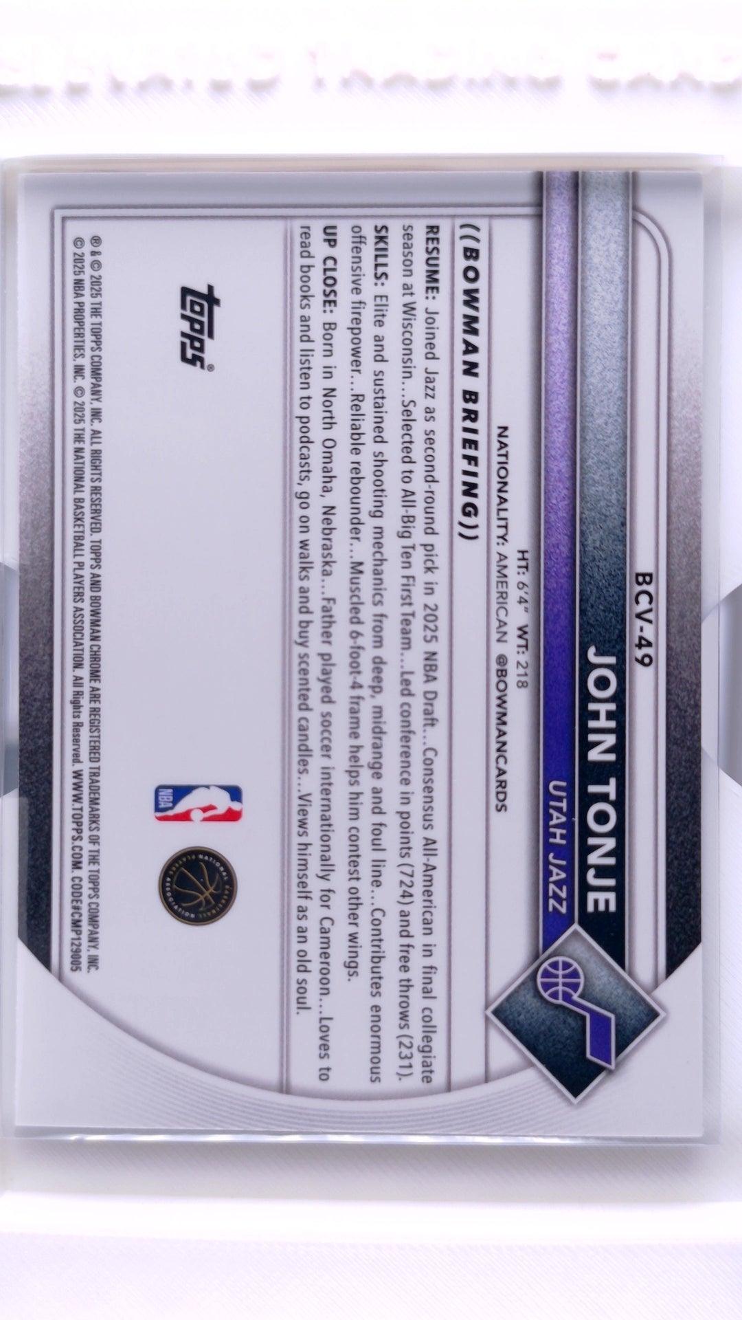#BCV-49 John Tonje Rookie Chrome - back