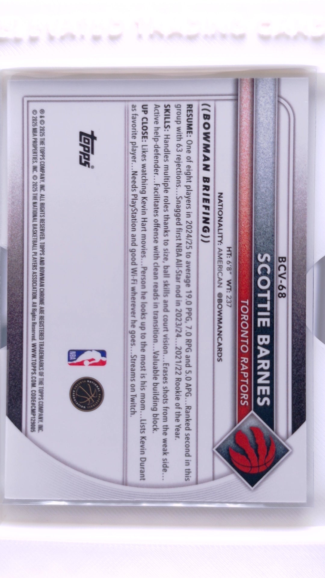 #BCV-68 Scottie Barnes Chrome - back