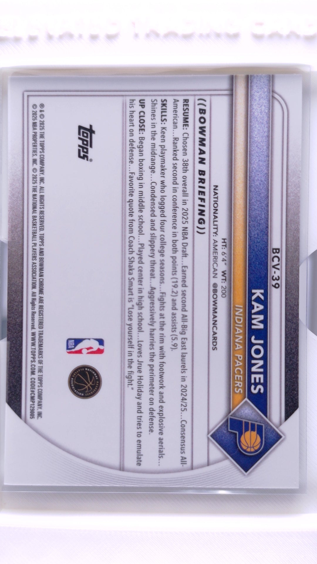 #BCV-39 Kam Jones Rookie Chrome - back