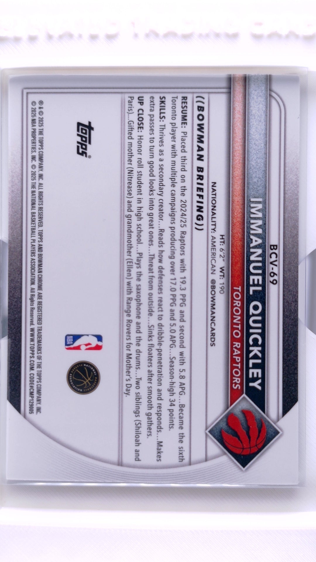 #BCV-69 Immanuel Quickley Chrome - back