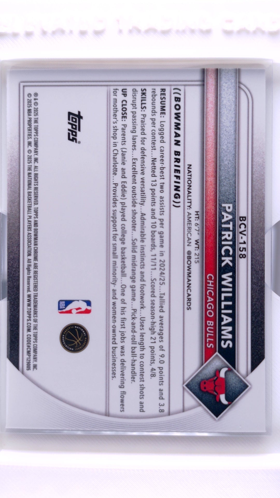 #BCV-158 Patrick Williams Chrome - back
