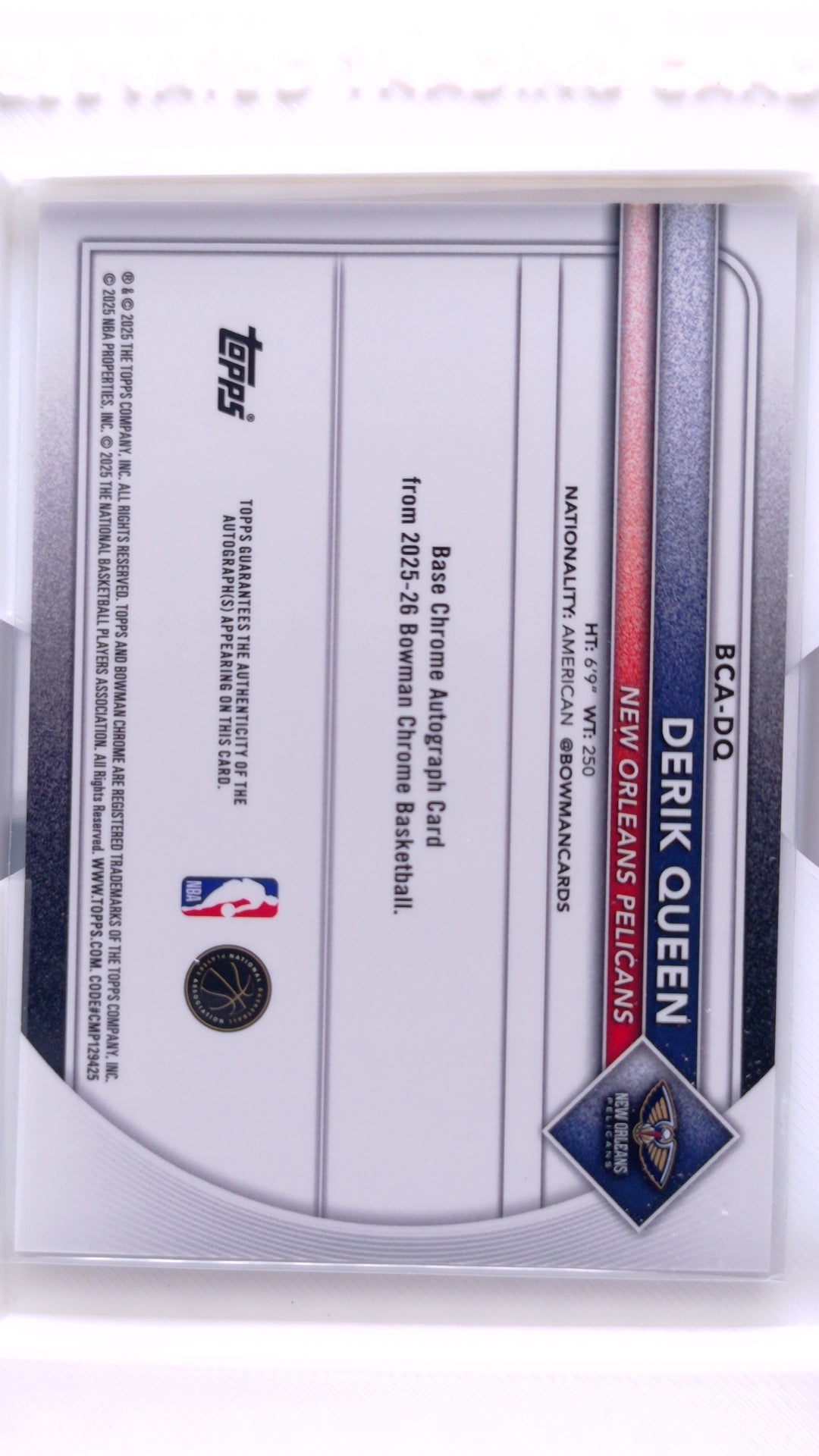#BCA-DQ Derik Queen Rookie Chrome Autographs - back