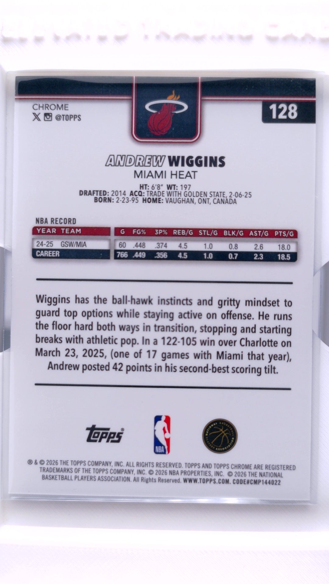 #128 Andrew Wiggins Refractor - back