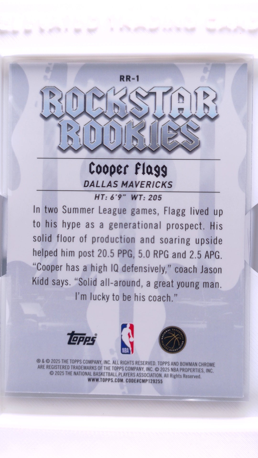 #RR-1 Cooper Flagg Rookie Rockstar Rookies - back