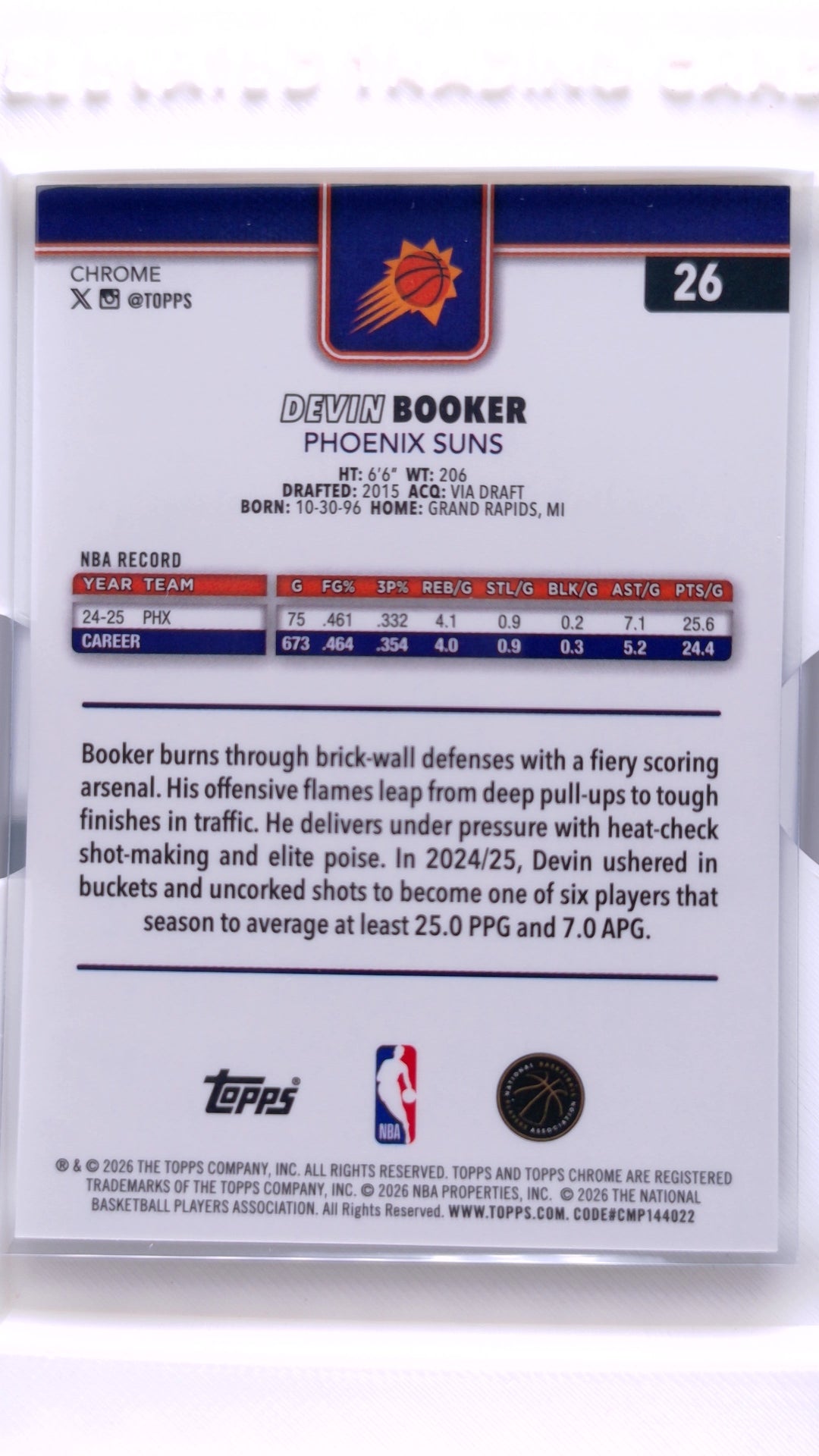 #26 Devin Booker Refractor - back