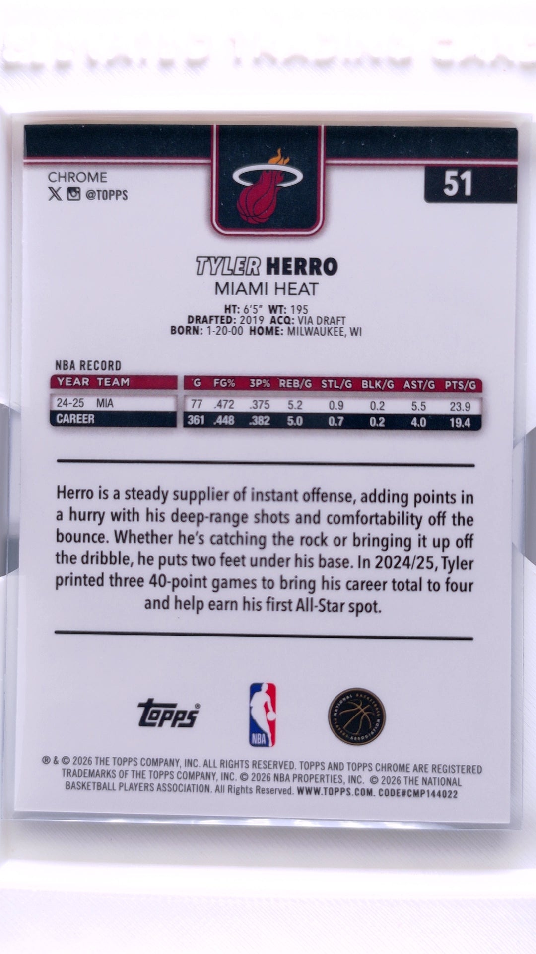 #51 Tyler Herro Red, White & Blue Refractor - back