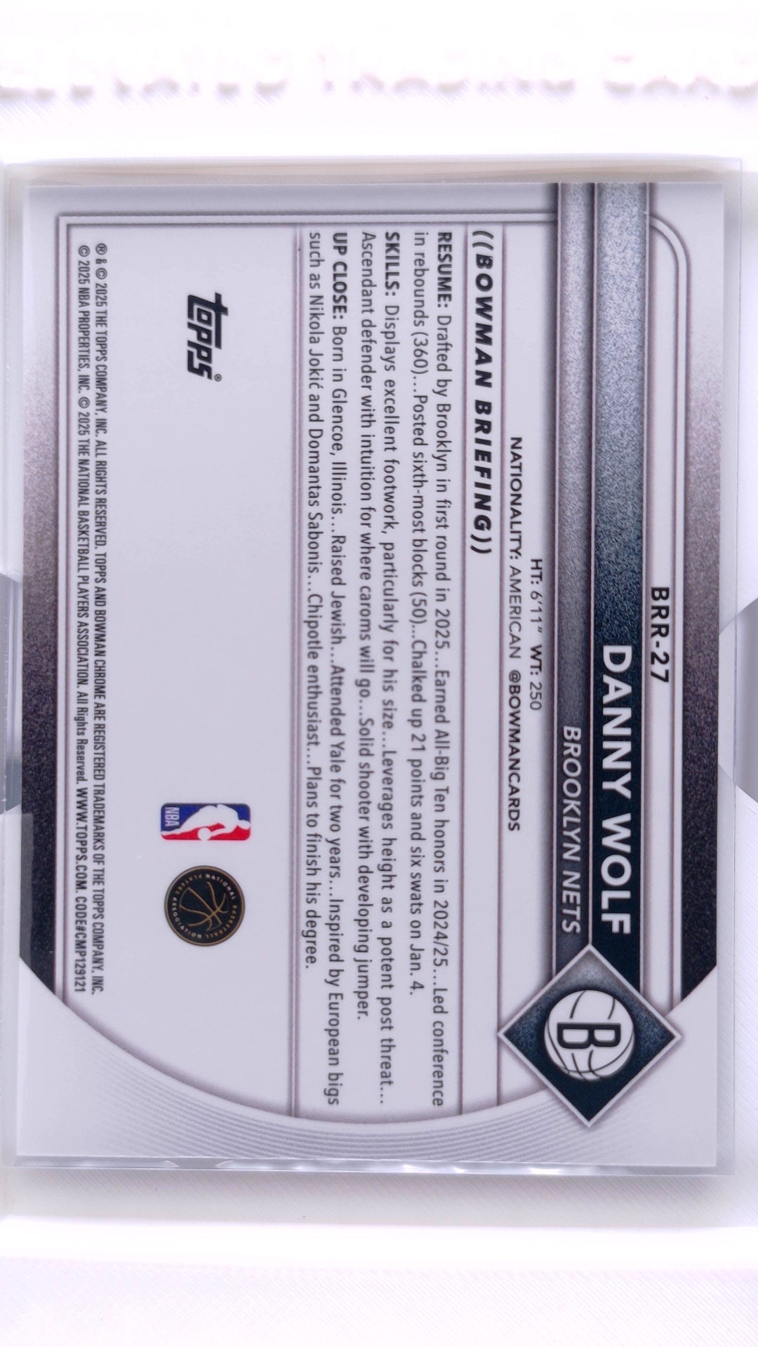 #BRR-27 Danny Wolf Rookie Red Rookie Variations - back