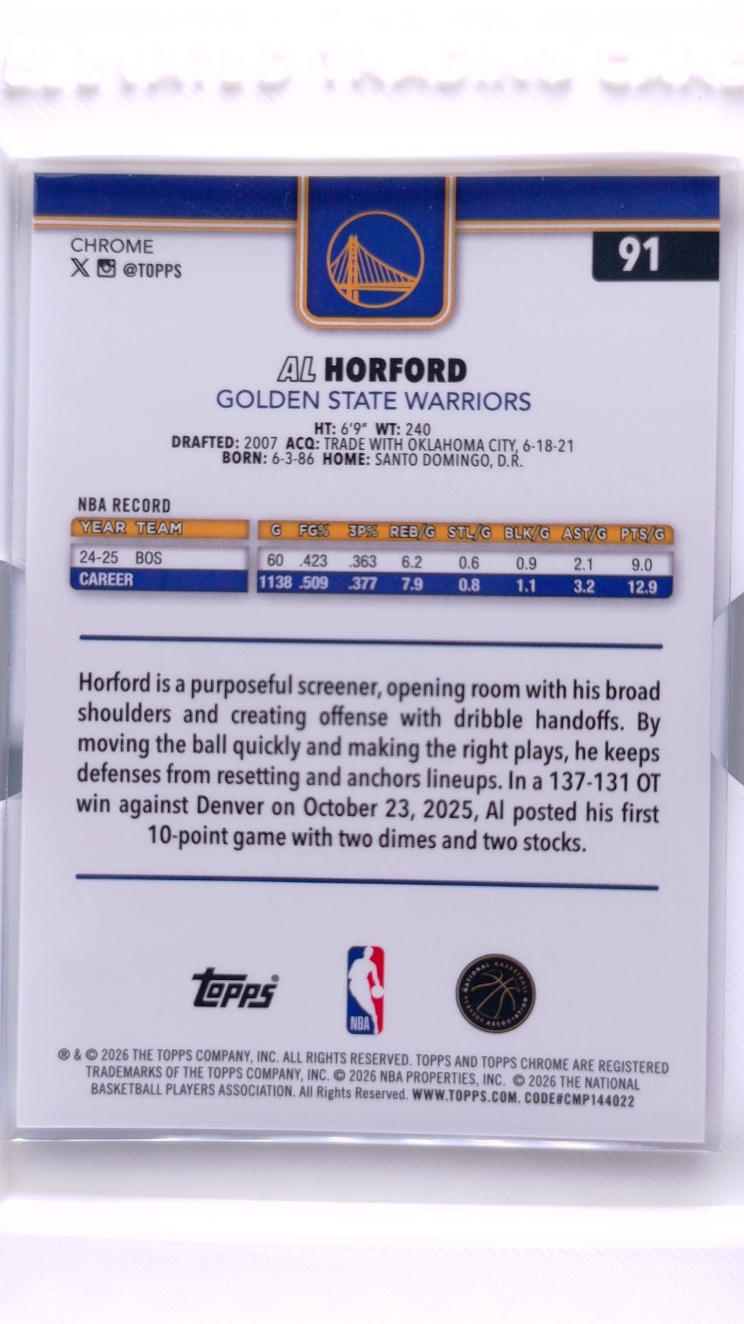 #91 Al Horford Red, White & Blue Refractor - back