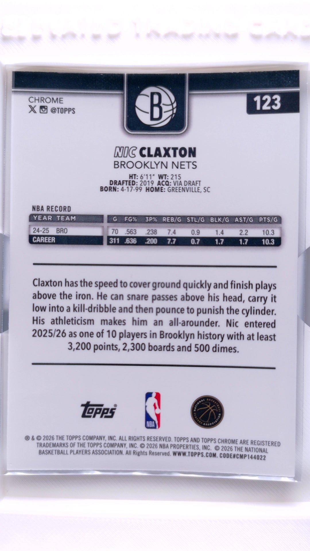 #123 Nic Claxton Wave Refractor - back