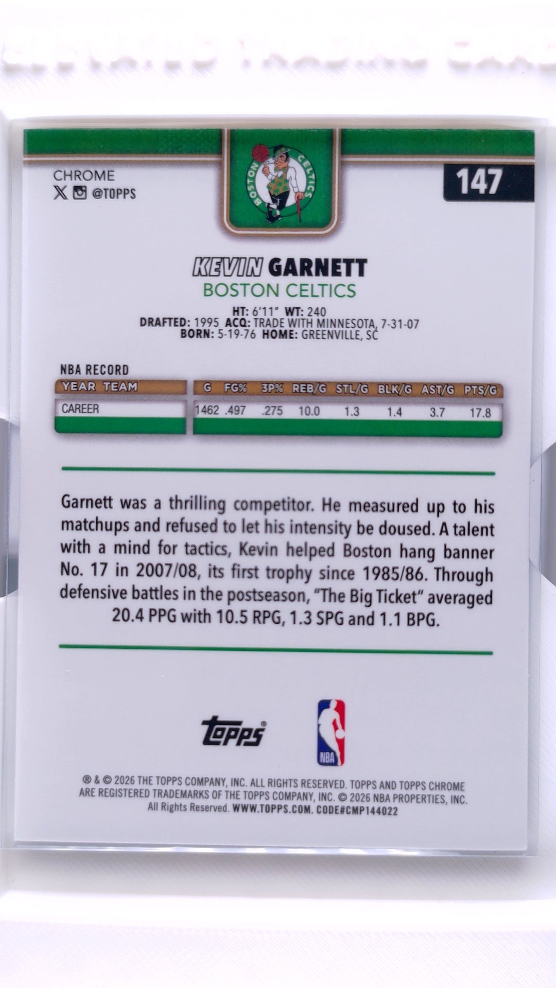 #147 Kevin Garnett Wave Refractor - back