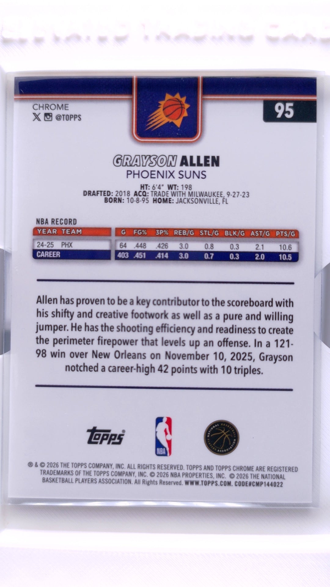 #95 Grayson Allen Wave Refractor - back