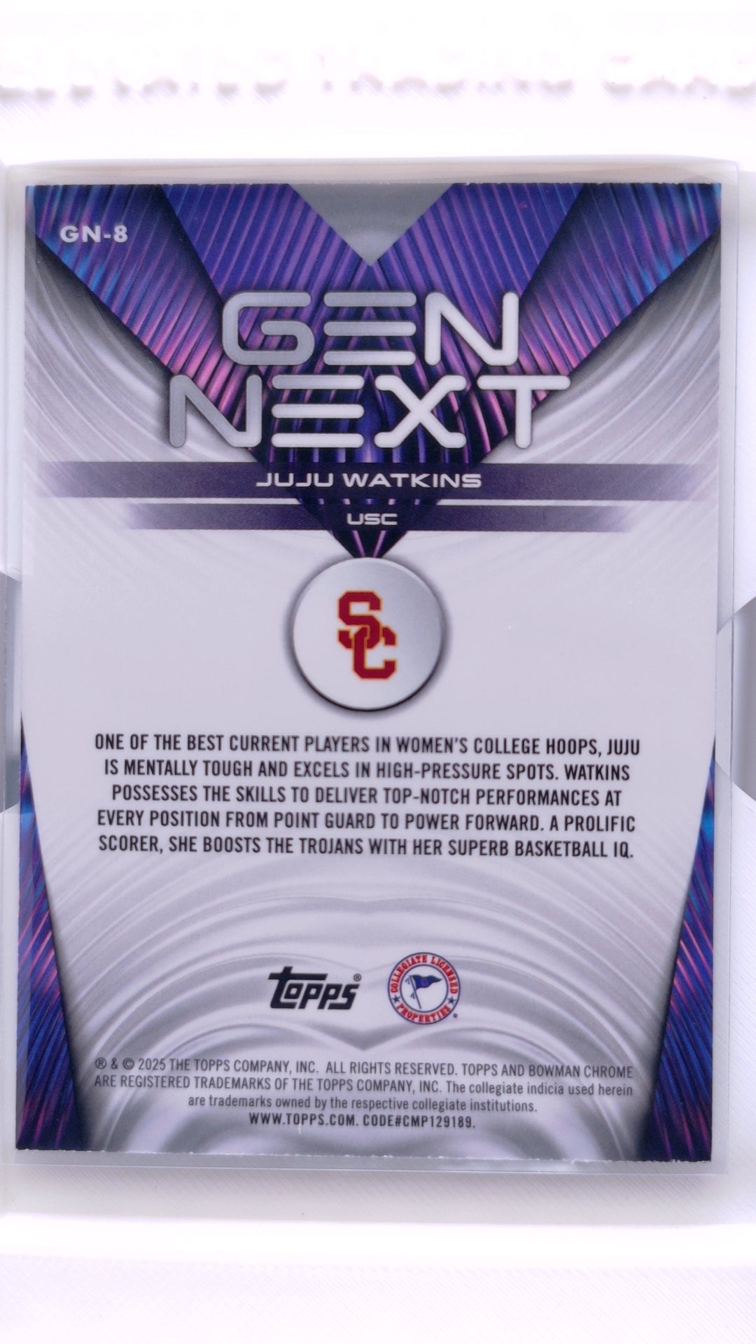 #GN-8 Juju Watkins, Gen Next Fuchsia Refractor #141/199 - back