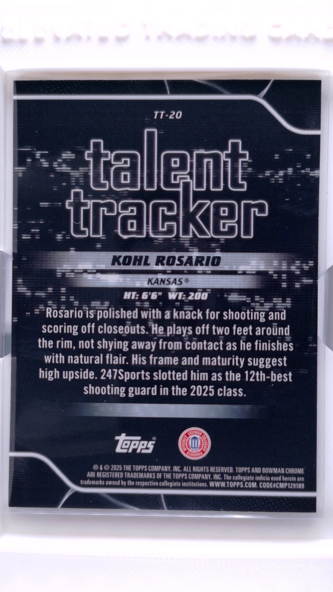 #TT-20 Kohl Rosario Talent Tracker - back