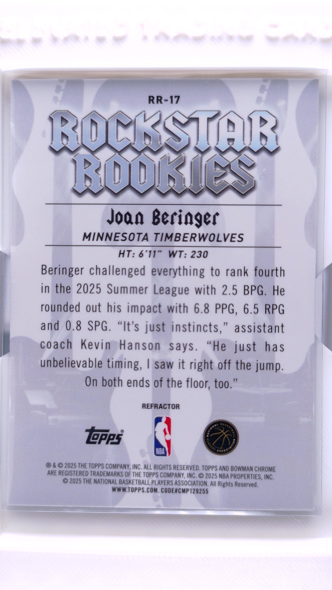 #RR-17 Joan Beringer Rookie Rockstar Rookies - back
