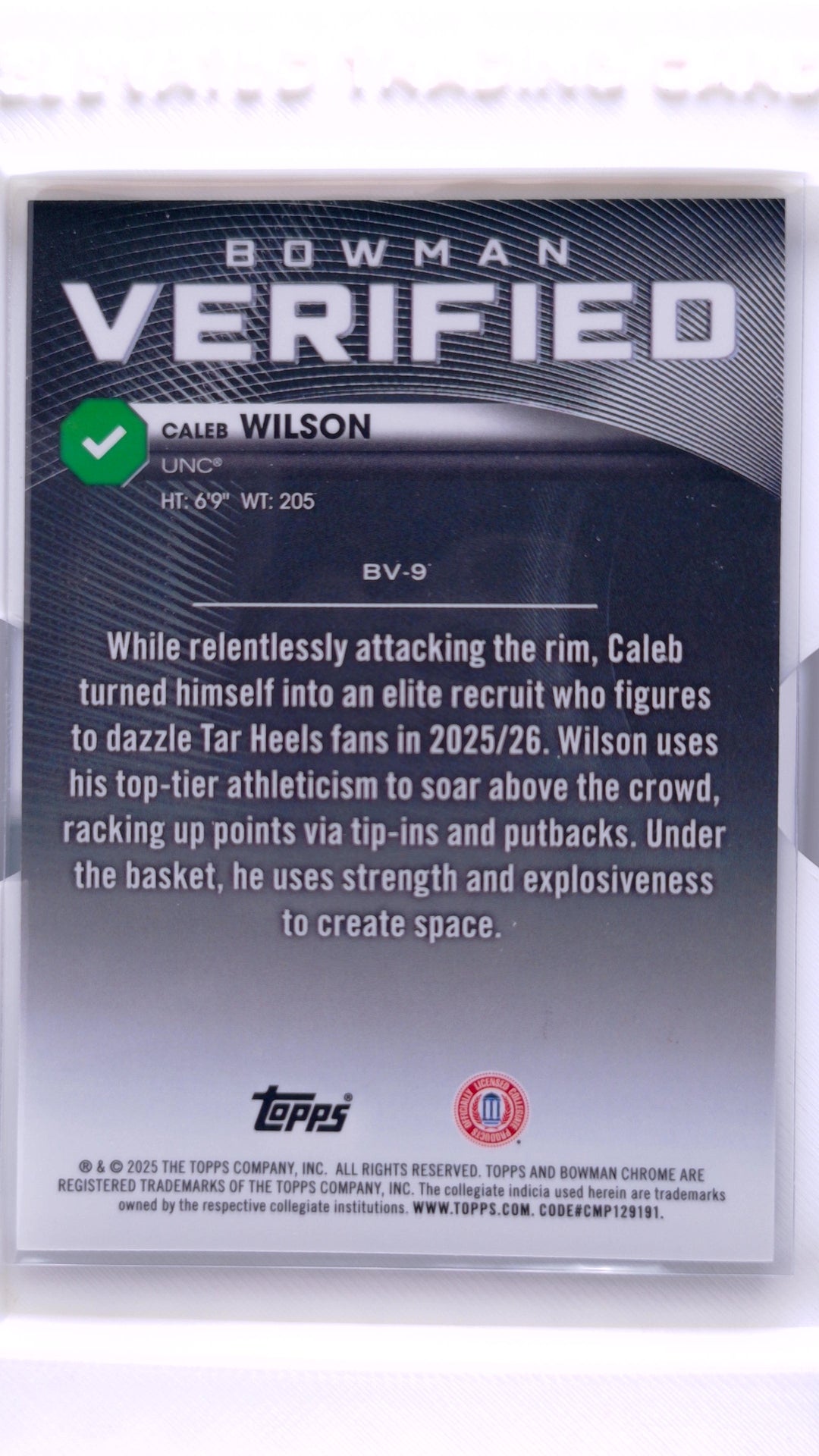 #BV-9 Caleb Wilson Bowman Verified - back