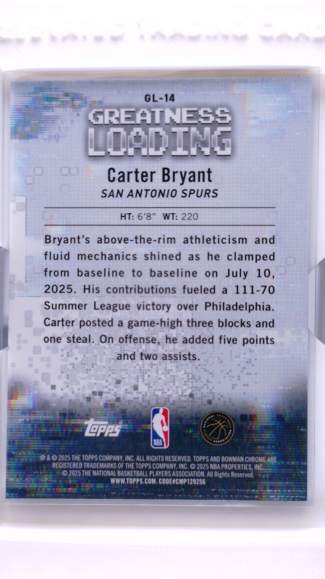 #GL-14 Carter Bryant Rookie Greatness Loading - back