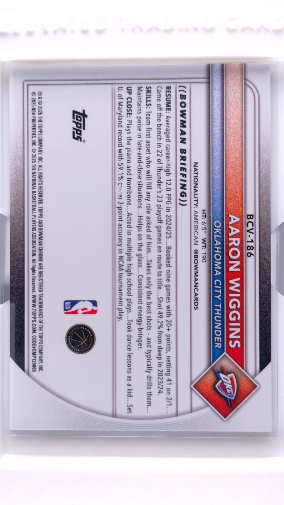 #BCV-186 Aaron Wiggins Chrome Gold Refractor #8/50 - back
