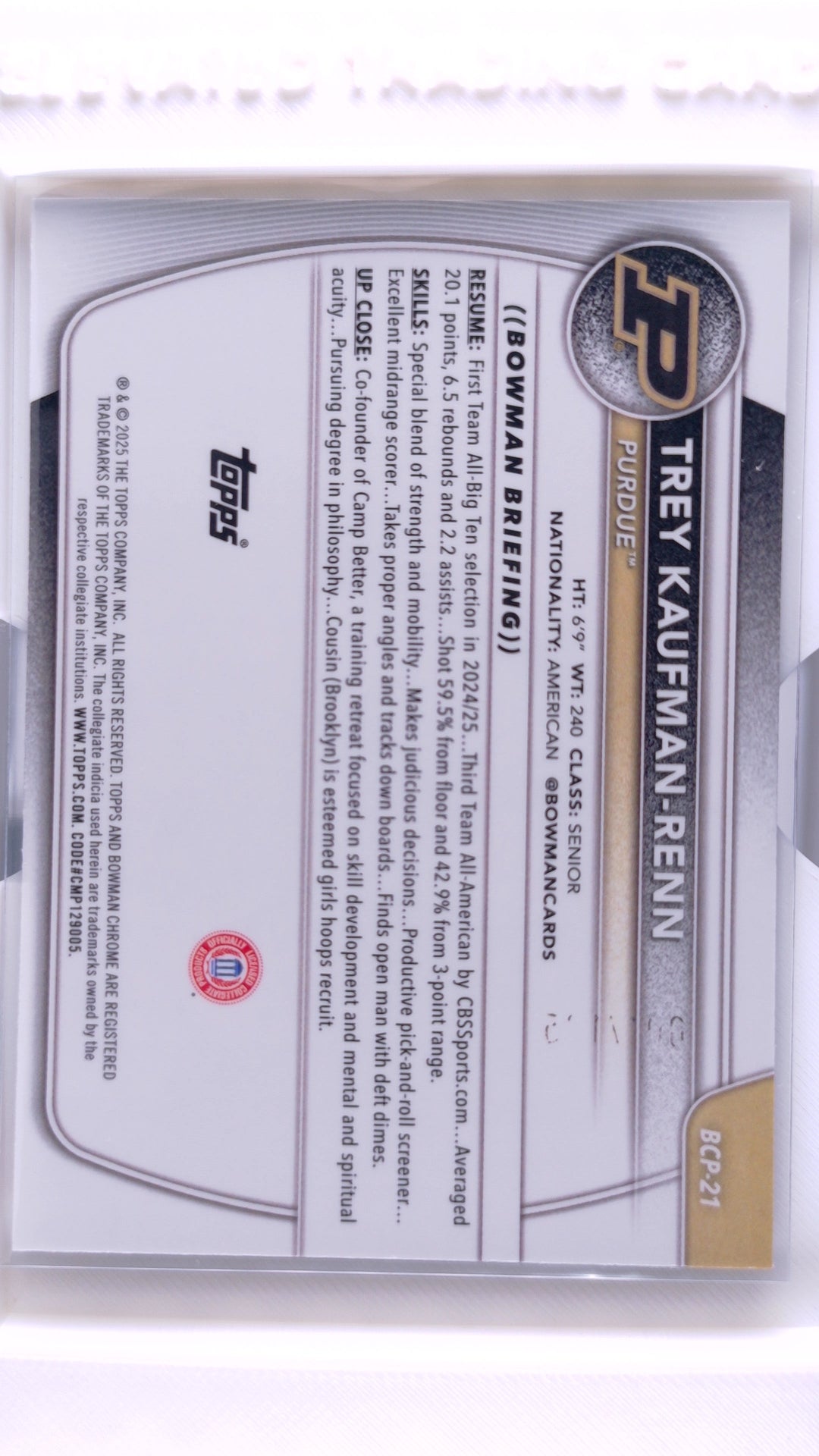 #BCP-21 Trey Kaufman-Renn Chrome Prospects Floorboard Refractor #60/125 - back