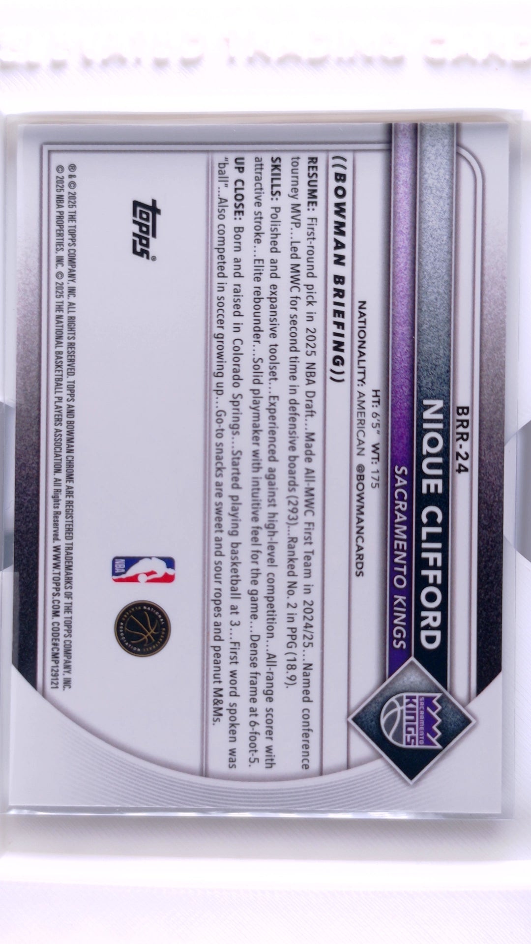 #BRR-24 Nique Clifford Rookie Red Rookie Variations - back