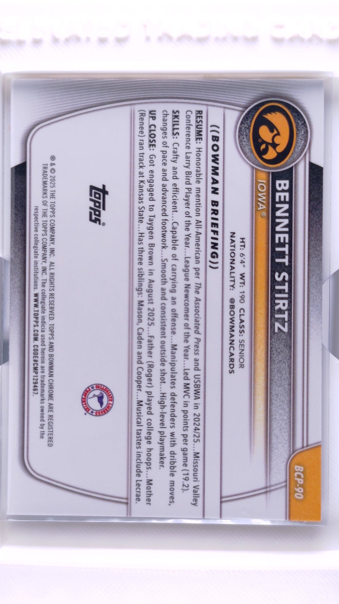 #BCP-90 Bennett Stirtz Chrome Prospects Reptilian Refractor - back