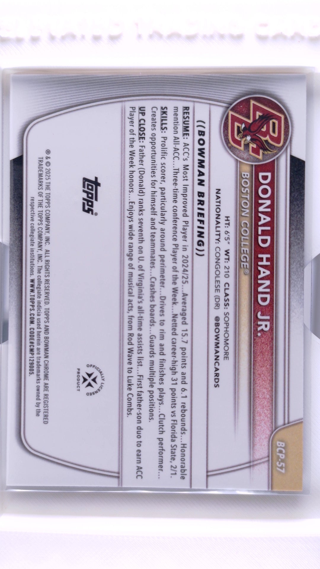 #BCP-57 Donald Hand Jr. Chrome Prospects Reptilian Refractor - back