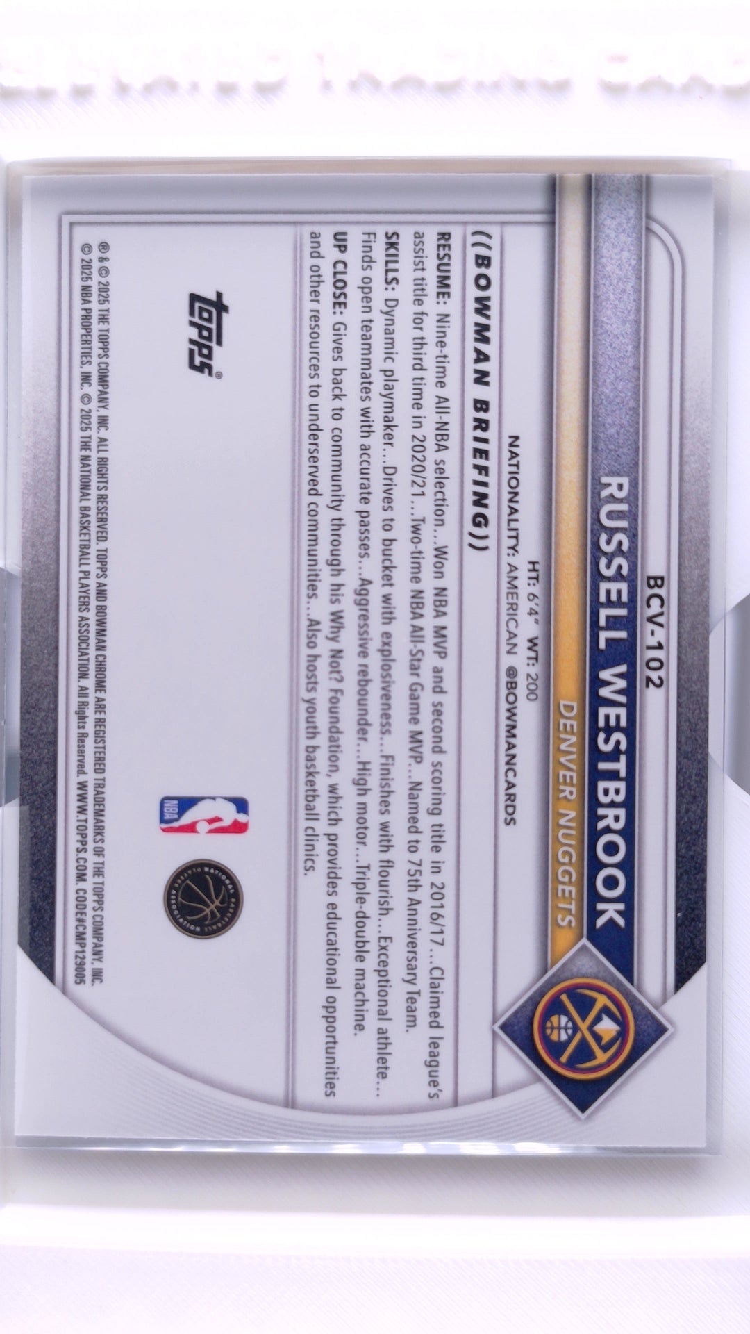 #BCV-102 Russell Westbrook Chrome Reptilian Refractor - back