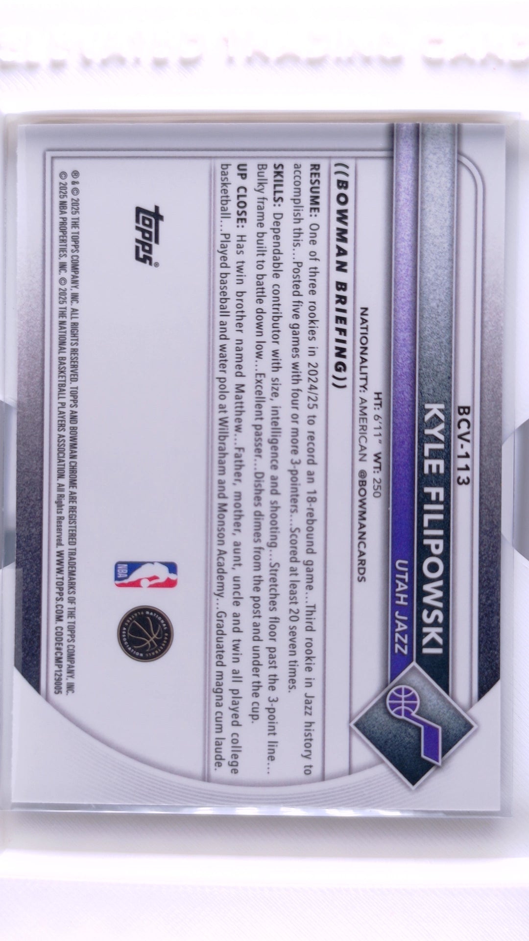 #BCV-113 Kyle Filipowski Chrome Reptilian Refractor - back