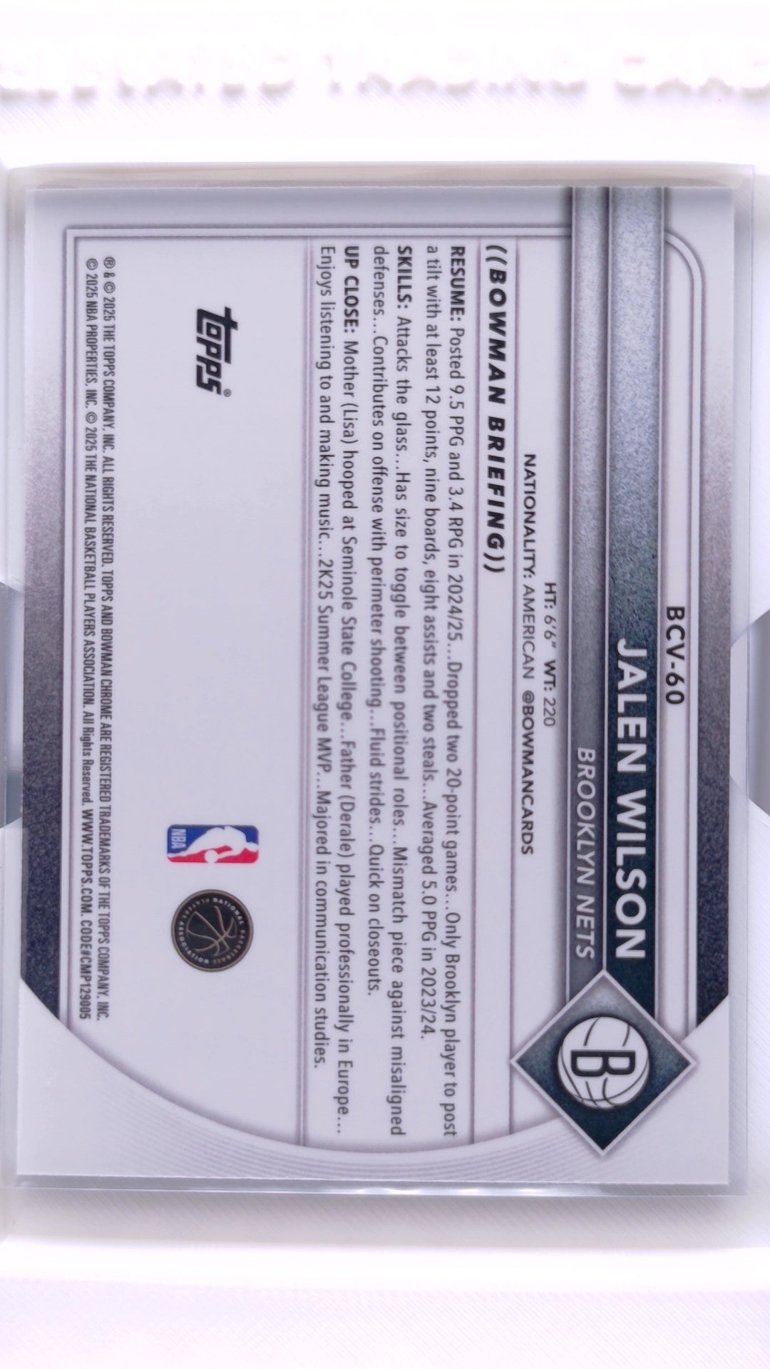 #BCV-60 Jalen Wilson Chrome Reptilian Refractor - back