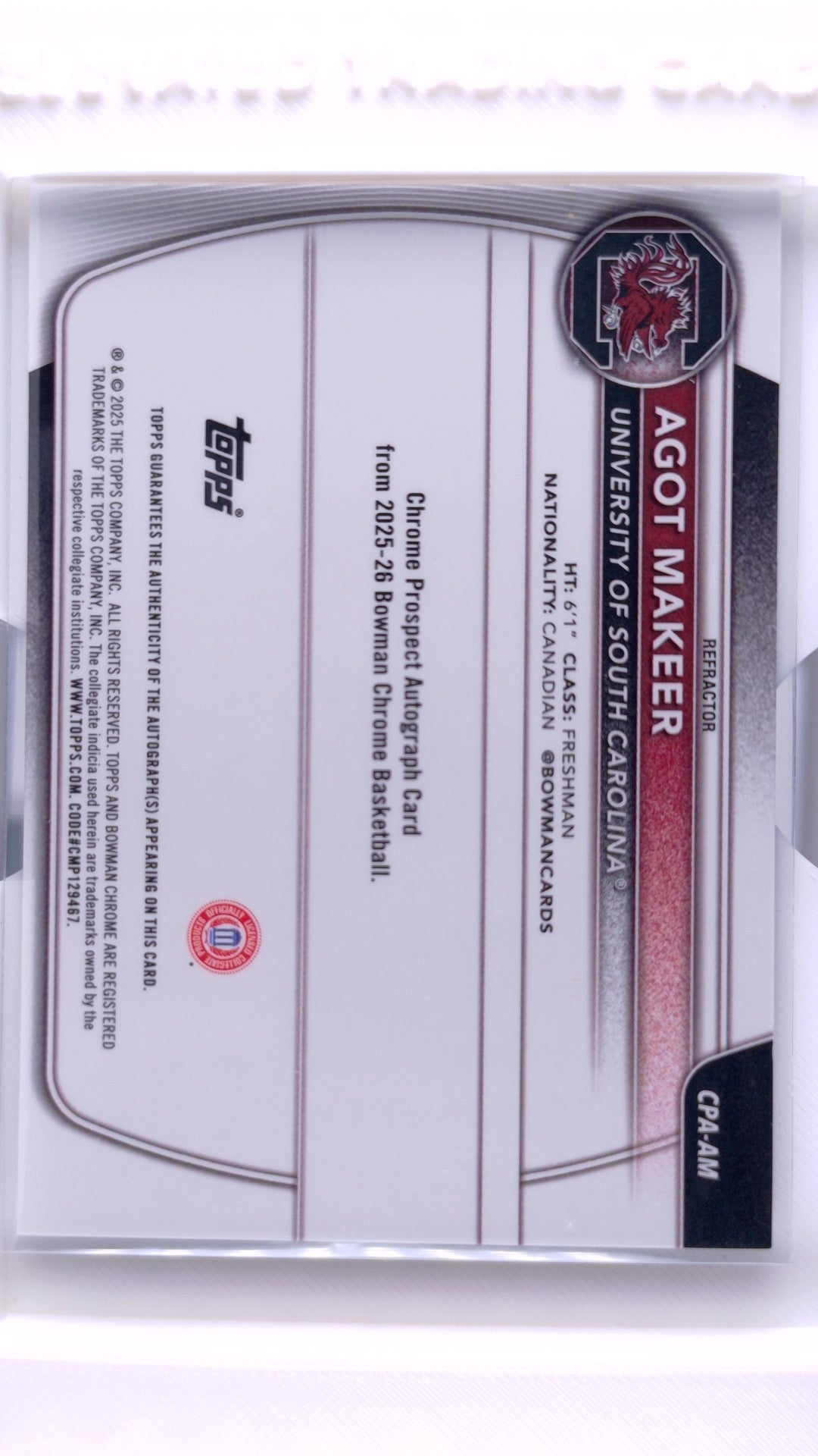 #CPA-AM Agot Makeer Chrome Prospect Autographs Refractor #445/499 - back