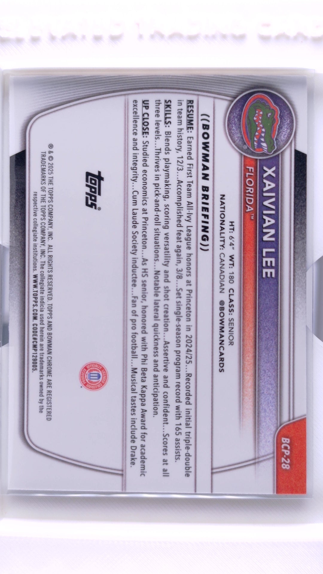 #BCP-28 Xaivian Lee Chrome Prospects - back