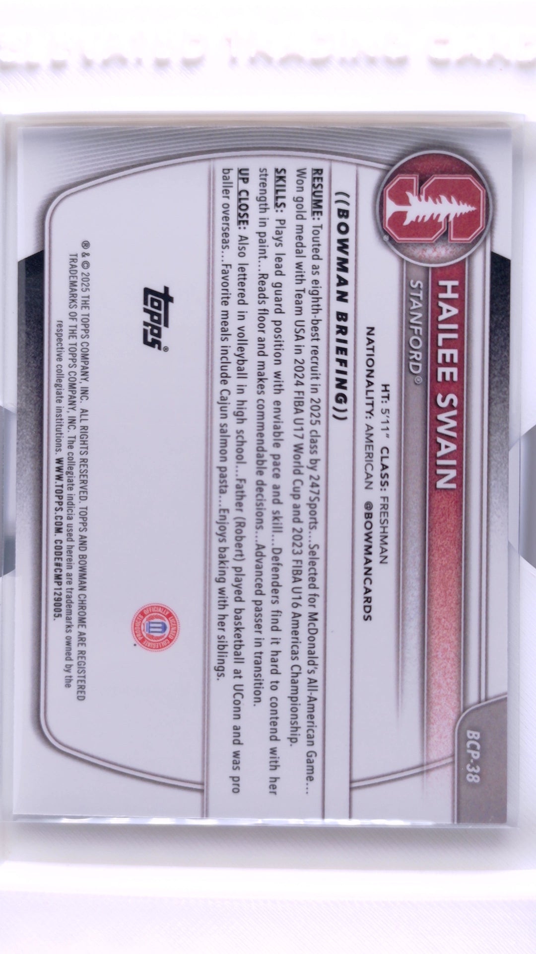 #BCP-38 Hailee Swain Chrome Prospects - back