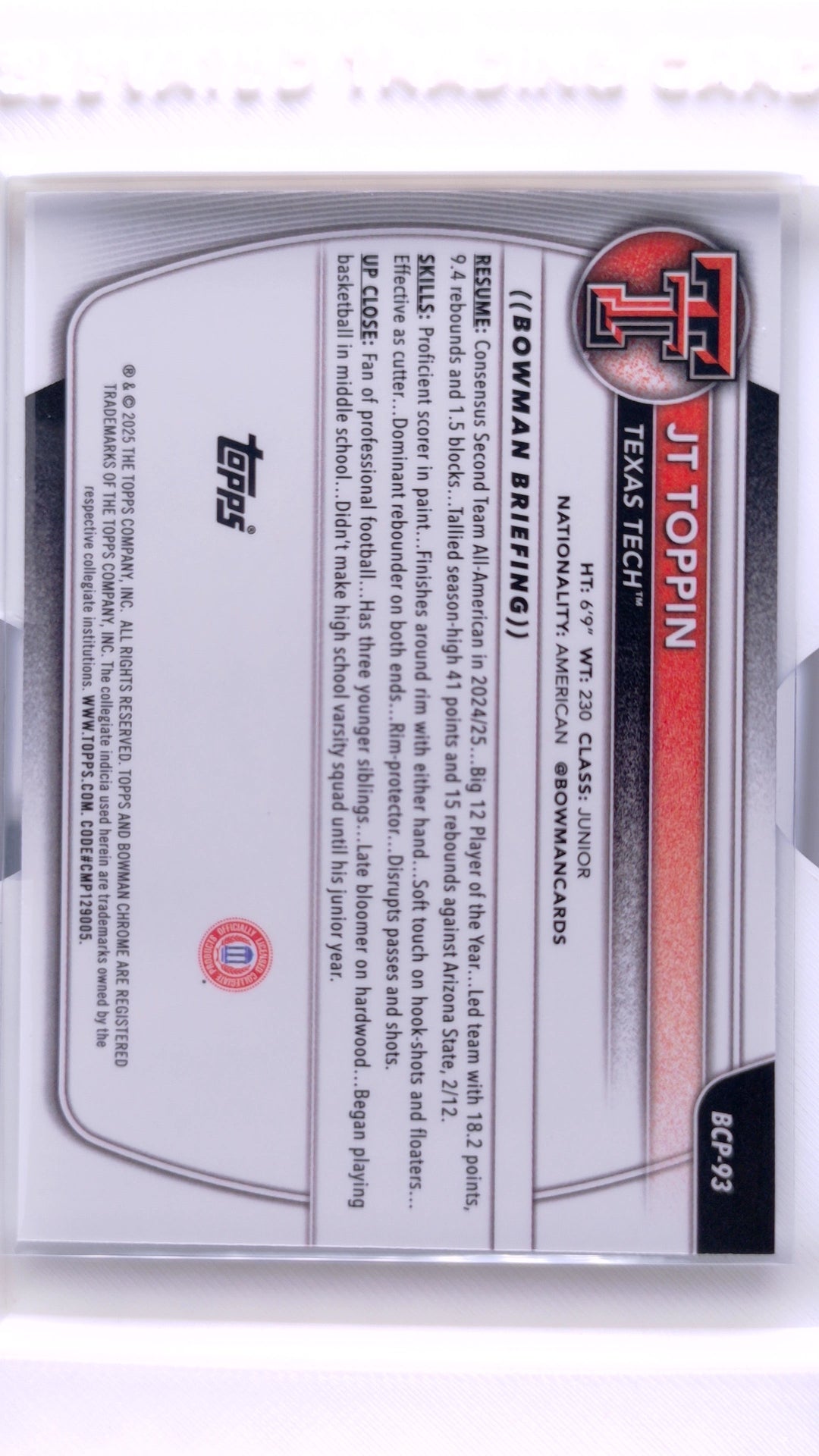 #BCP-93 JT Toppin Chrome Prospects - back