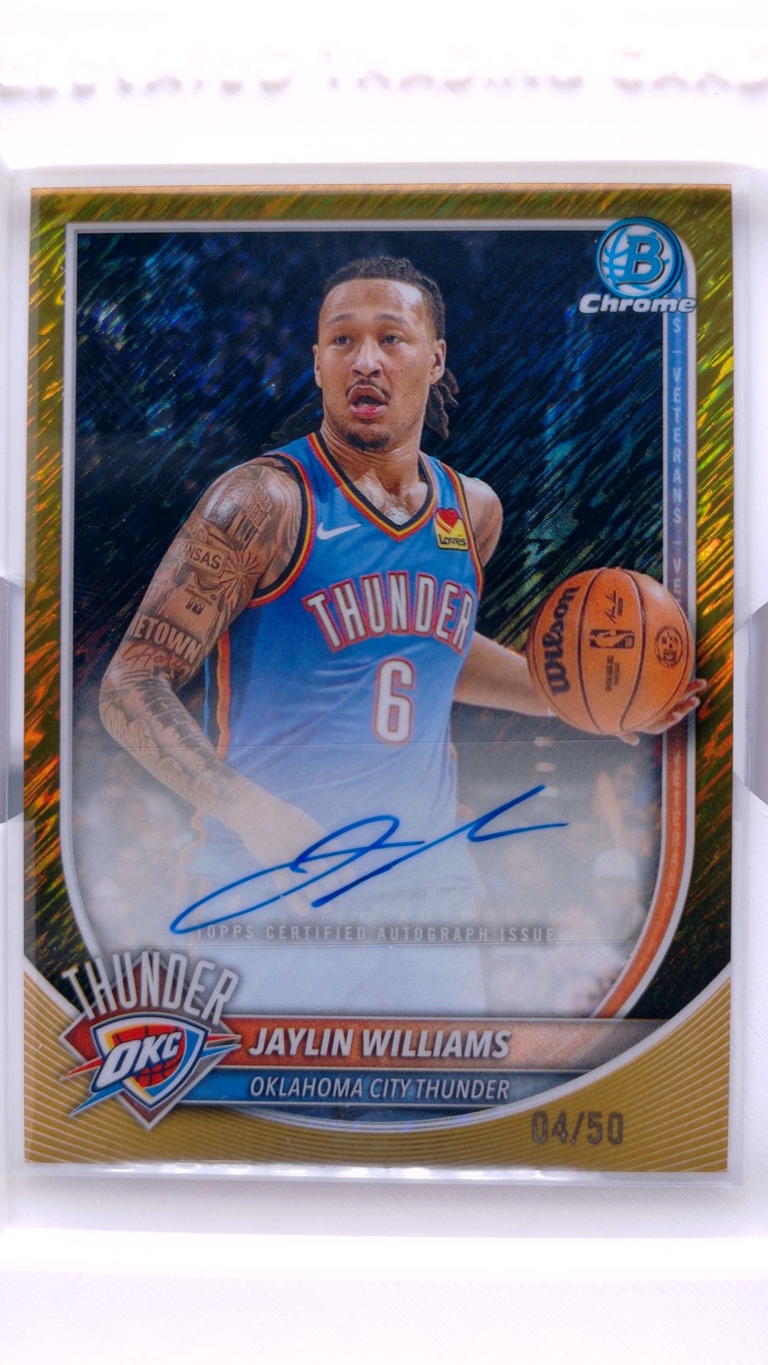 #BCA-JI Jaylin Williams Chrome Autographs Gold Shimmer Refractor #4/50 - front