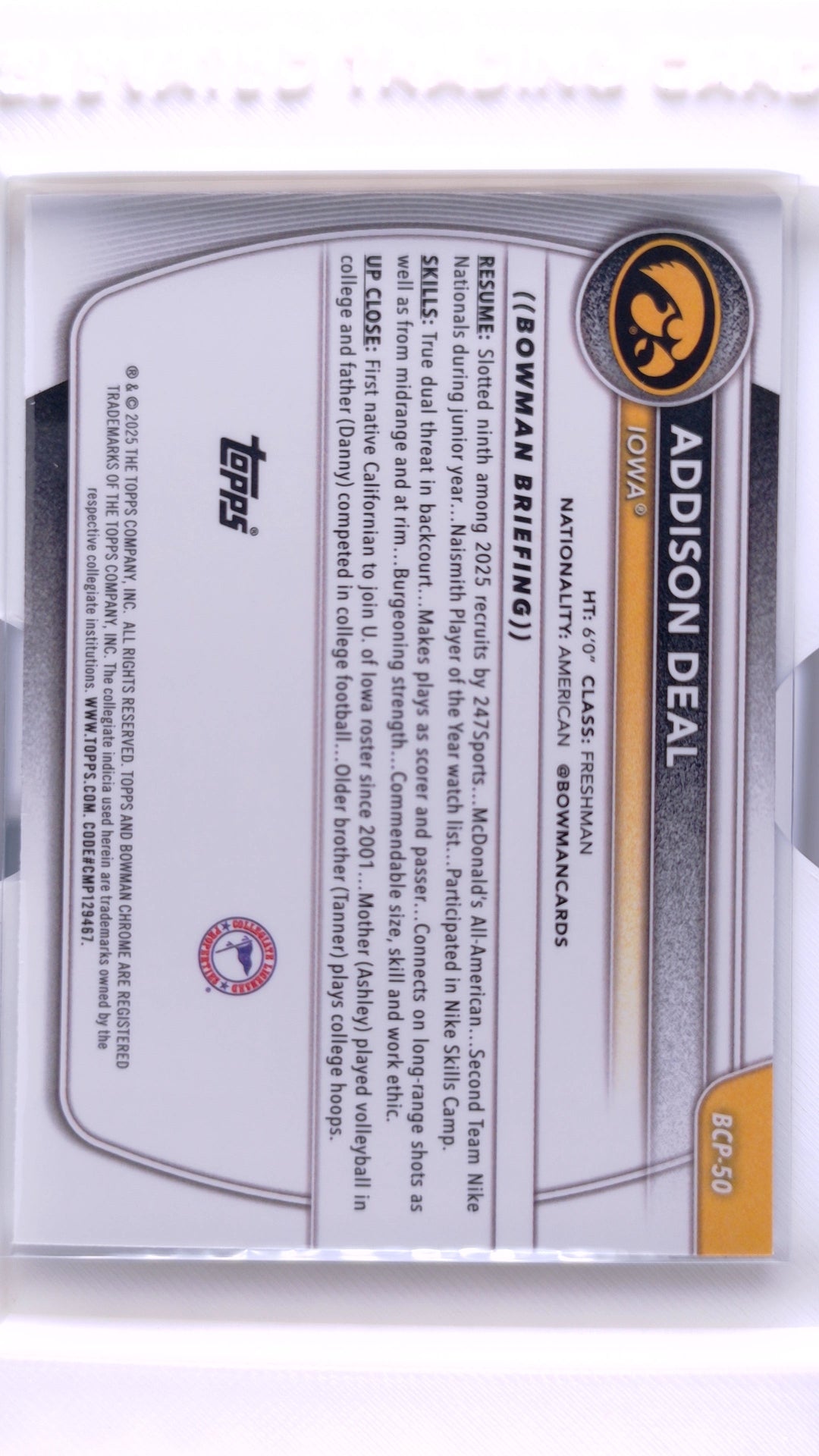 #BCP-50 Addison Deal Chrome Prospects - back