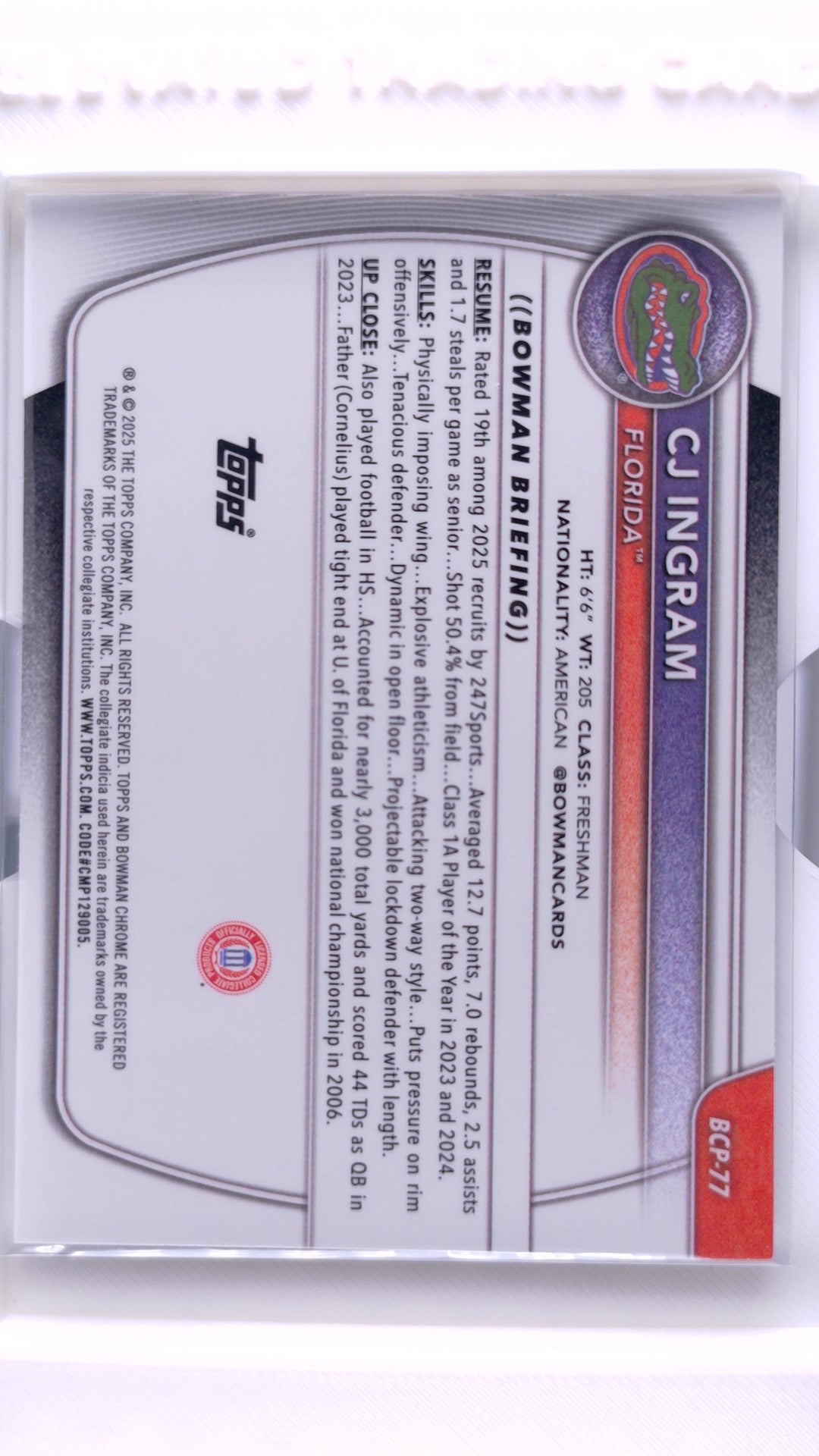 #BCP-77 CJ Ingram Chrome Prospects - back