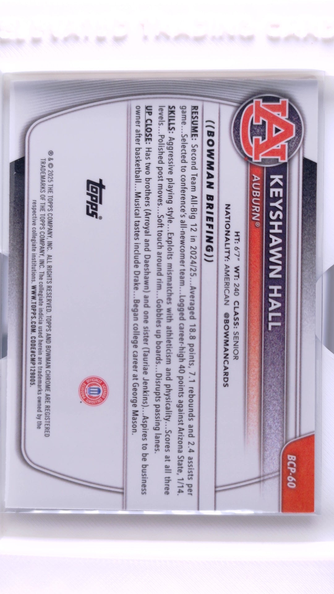 #BCP-60 Keyshawn Hall Chrome Prospects - back