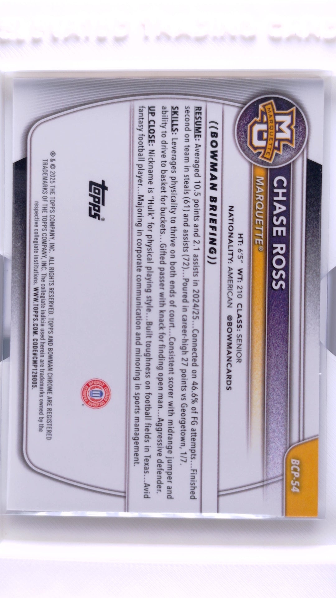 #BCP-54 Chase Ross Chrome Prospects - back