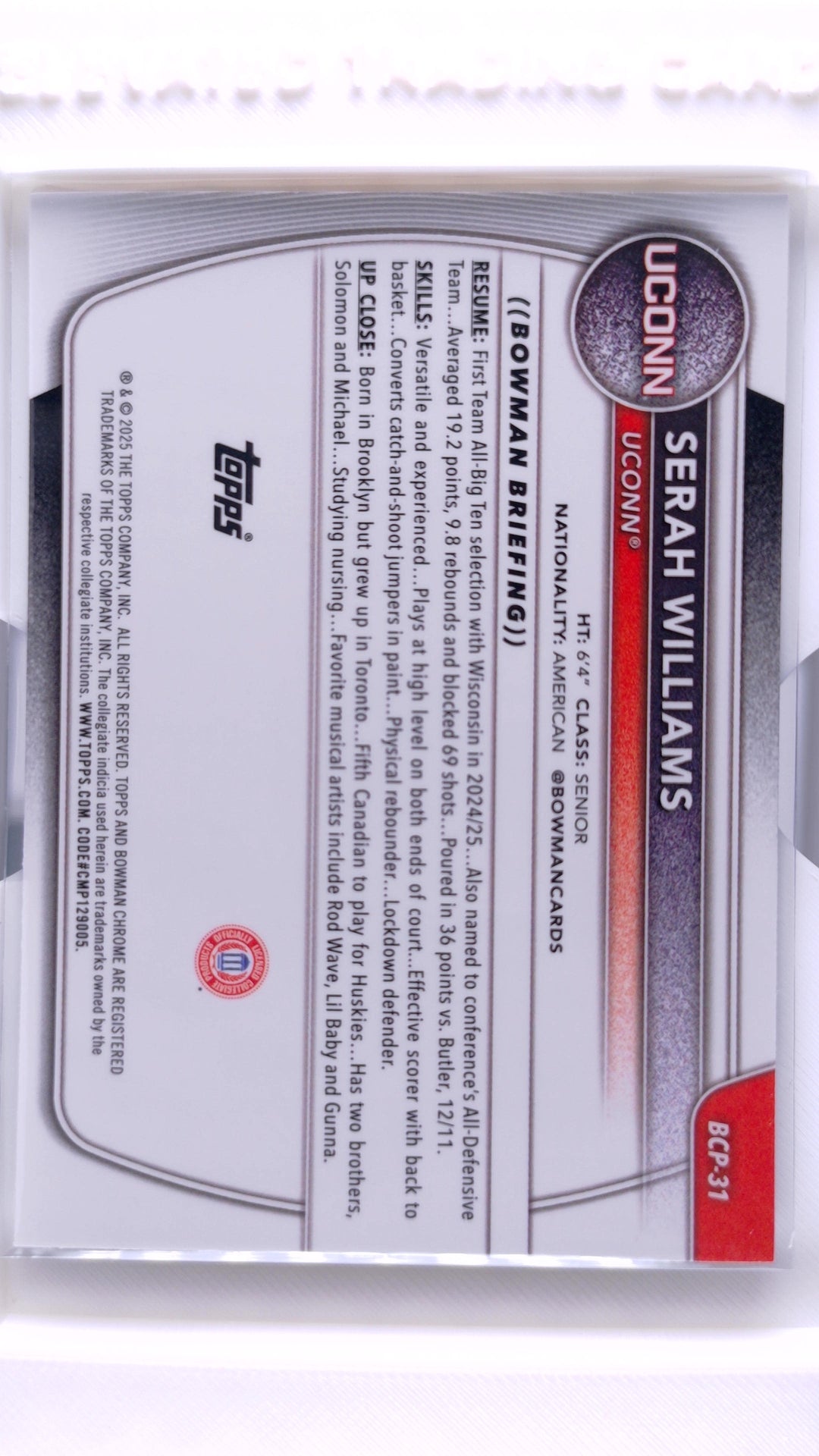 #BCP-31 Serah Williams Chrome Prospects - back