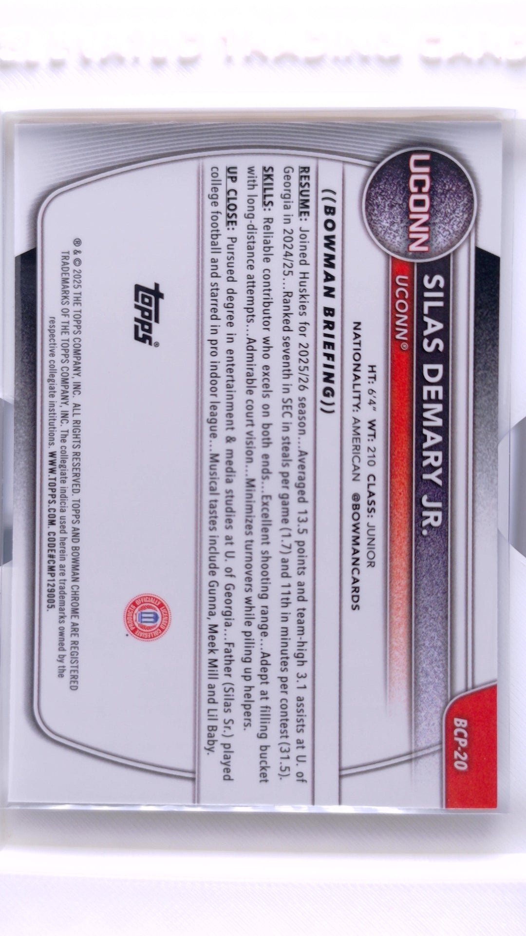 #BCP-20 Silas Demary Jr. Chrome Prospects - back