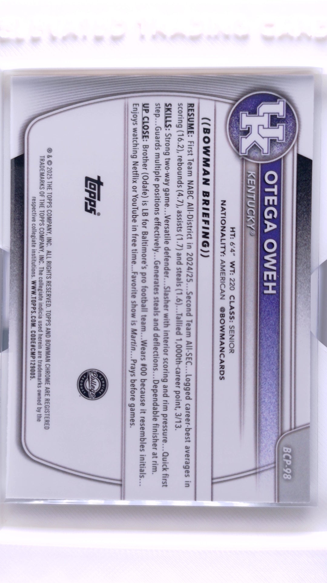 #BCP-98 Otega Oweh Chrome Prospects - back