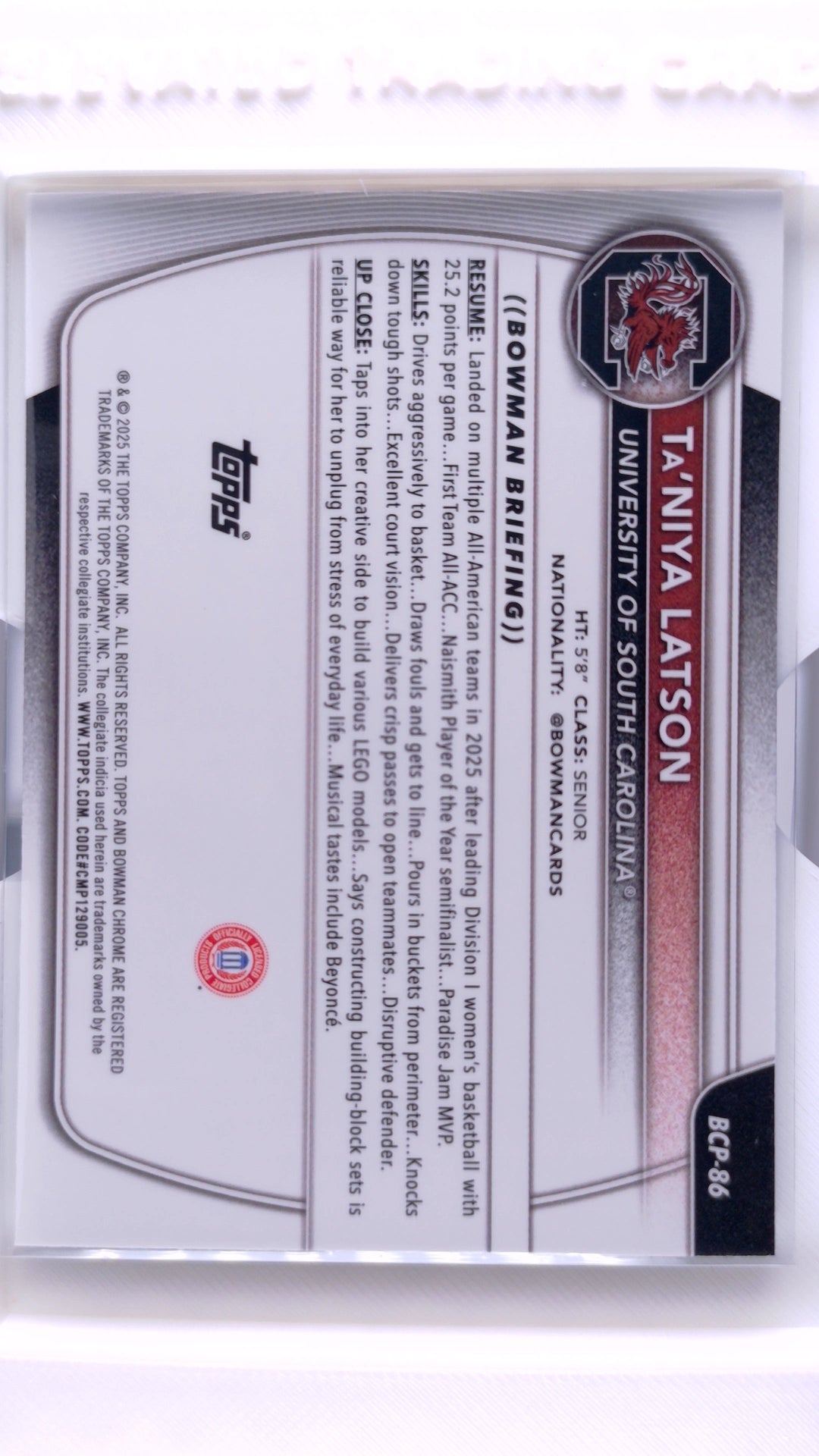 #BCP-86 Ta'Niya Latson Chrome Prospects - back