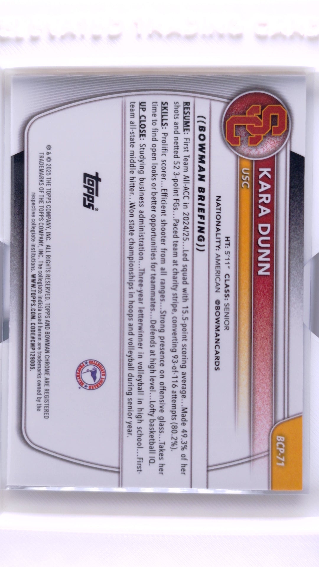 #BCP-71 Kara Dunn Chrome Prospects - back
